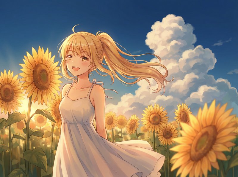 黄色仓库动漫美图-向日葵少女